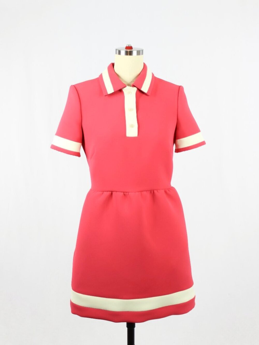RED VALENTINO Pink White Striped Crepe Fit & Flare Mini Polo Dress, Size 38/XS